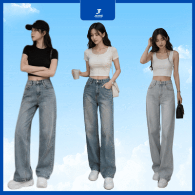 Quần jean nữ phong cách Hàn Quốc, thiết kế ống rộng trẻ trung, dễ phối cùng áo crop top. Thời trang hiện đại, phù hợp giới trẻ yêu thích sự năng động và cá tính.