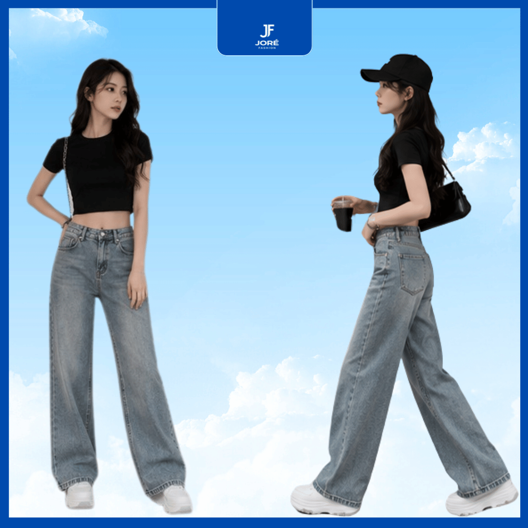 Quần Jean Nữ Ống Suông Cạp Cao - Ảnh 2